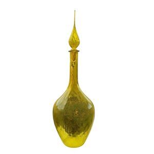 Blenko Empoli ? Lemon Yellow Optical Decanter Art Glass Flame Stopper MCM 26 In